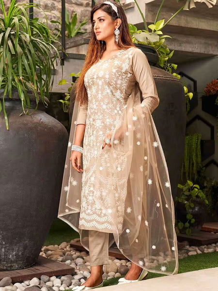 Premium Silk Blend Ethnic Suit Set With Net Dupatta