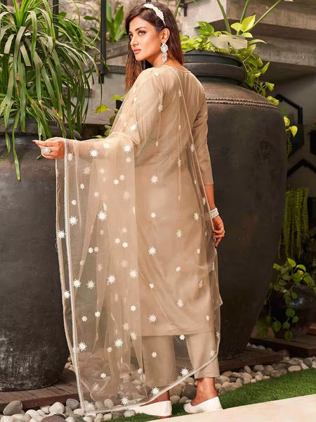 Premium Silk Blend Ethnic Suit Set With Net Dupatta