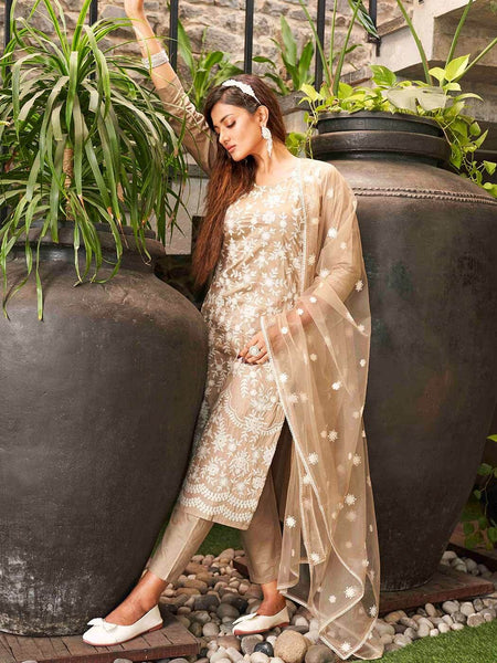 Premium Silk Blend Ethnic Suit Set With Net Dupatta