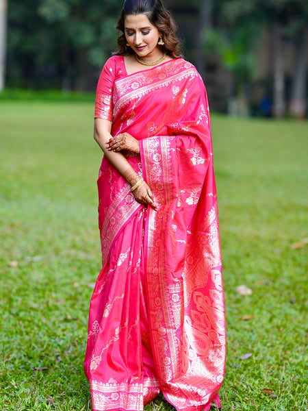 Woven Design Banarasi Silk Blend Saree With Blouse Piece