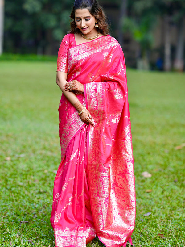 Woven Design Banarasi Silk Blend Saree With Blouse Piece