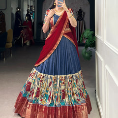 Women's Tusser Silk Floral Print Lehenga Choli with Foil Work & Georgette Dupatta