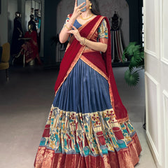 Women's Tusser Silk Floral Print Lehenga Choli with Foil Work & Georgette Dupatta