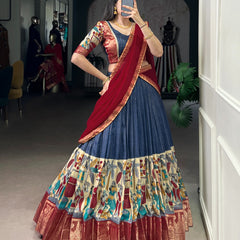 Women's Tusser Silk Floral Print Lehenga Choli with Foil Work & Georgette Dupatta