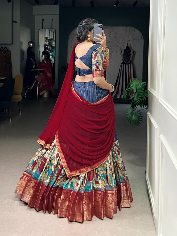 Women's Tusser Silk Floral Print Lehenga Choli with Foil Work & Georgette Dupatta