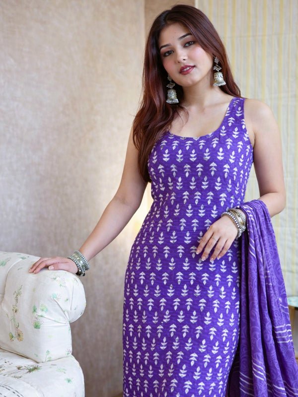 Women's Rayon Slub Printed Kurti Palazzo Set with Chanderi Cotton Dupatta