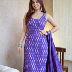 Women's Rayon Slub Printed Kurti Palazzo Set with Chanderi Cotton Dupatta