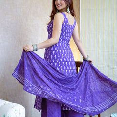 Women's Rayon Slub Printed Kurti Palazzo Set with Chanderi Cotton Dupatta