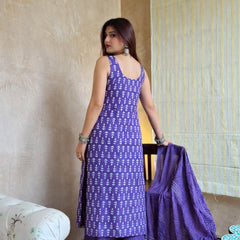 Women's Rayon Slub Printed Kurti Palazzo Set with Chanderi Cotton Dupatta