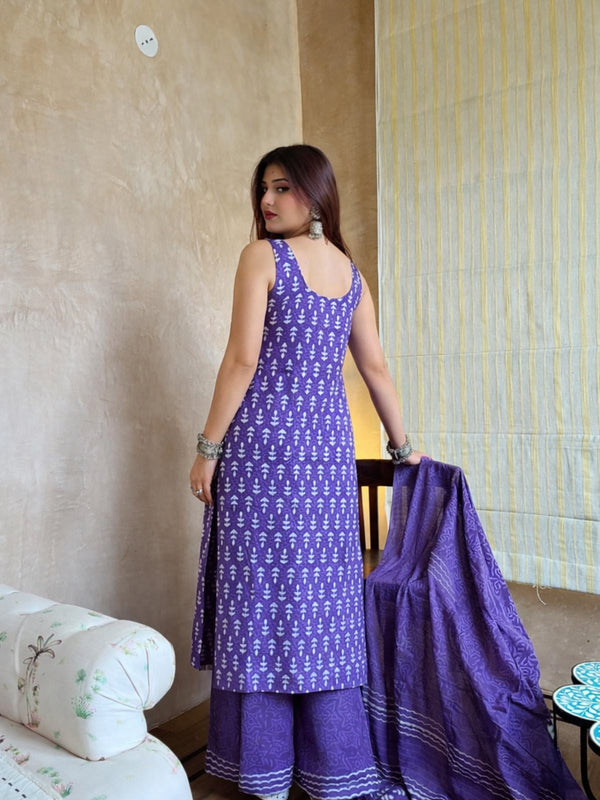 Women's Rayon Slub Printed Kurti Palazzo Set with Chanderi Cotton Dupatta