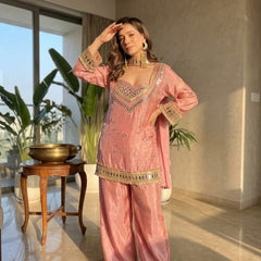 Women's Embroidered Chinon Suit Set With Dupatta