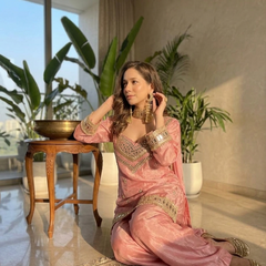 Women's Embroidered Chinon Suit Set With Dupatta