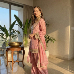 Women's Embroidered Chinon Suit Set With Dupatta