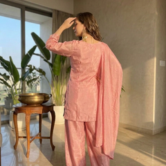 Women's Embroidered Chinon Suit Set With Dupatta