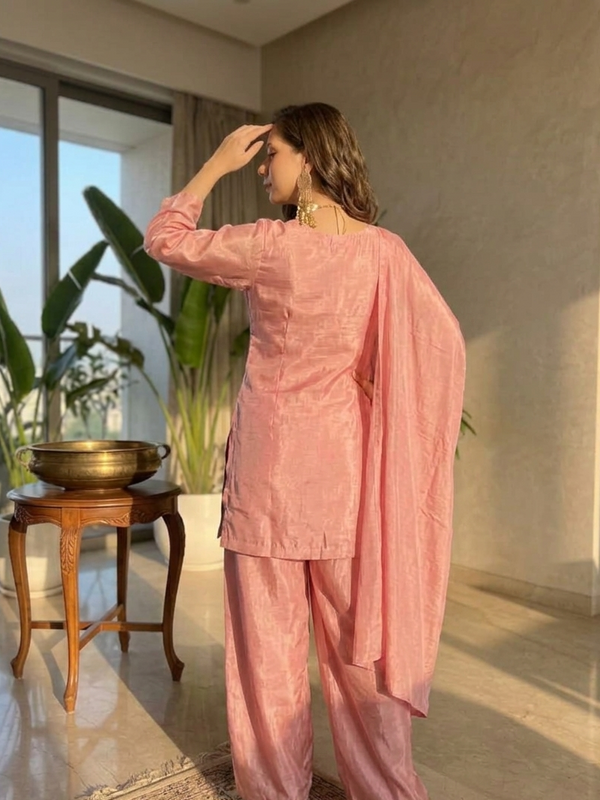 Women's Embroidered Chinon Suit Set With Dupatta