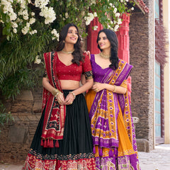 Women's Tusser Silk Kalamkari Print Lehenga Choli with Foil Work & Gotta Patti Dupatta