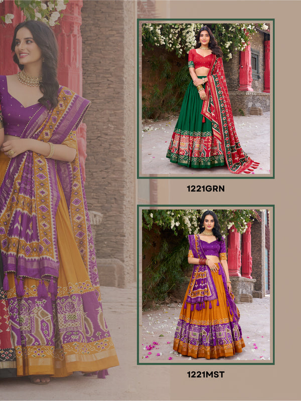 Women's Tusser Silk Kalamkari Print Lehenga Choli with Foil Work & Gotta Patti Dupatta
