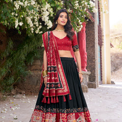 Women's Tusser Silk Kalamkari Print Lehenga Choli with Foil Work & Gotta Patti Dupatta