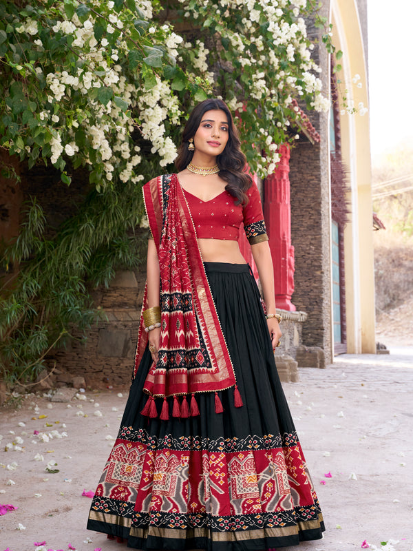 Women's Tusser Silk Kalamkari Print Lehenga Choli with Foil Work & Gotta Patti Dupatta