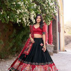 Women's Tusser Silk Kalamkari Print Lehenga Choli with Foil Work & Gotta Patti Dupatta