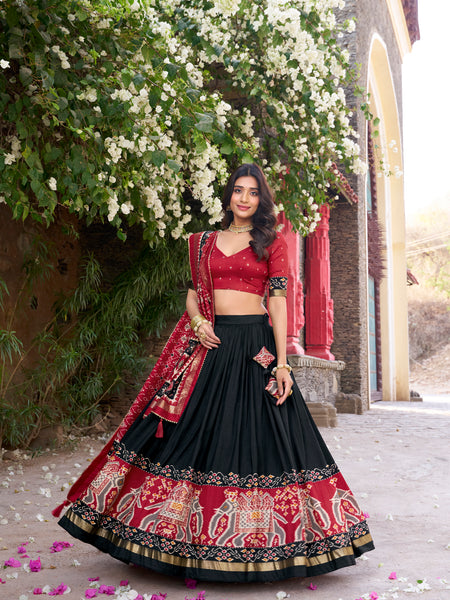 Women's Tusser Silk Kalamkari Print Lehenga Choli with Foil Work & Gotta Patti Dupatta