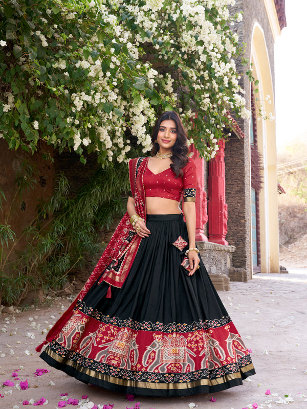 Women's Tusser Silk Kalamkari Print Lehenga Choli with Foil Work & Gotta Patti Dupatta