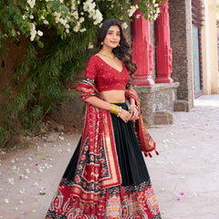 Women's Tusser Silk Kalamkari Print Lehenga Choli with Foil Work & Gotta Patti Dupatta