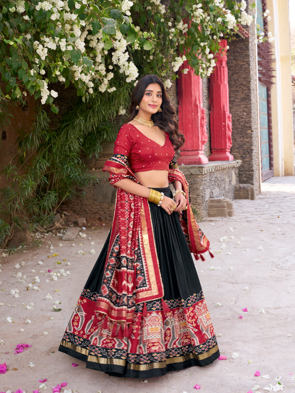 Women's Tusser Silk Kalamkari Print Lehenga Choli with Foil Work & Gotta Patti Dupatta