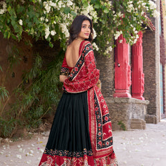Women's Tusser Silk Kalamkari Print Lehenga Choli with Foil Work & Gotta Patti Dupatta