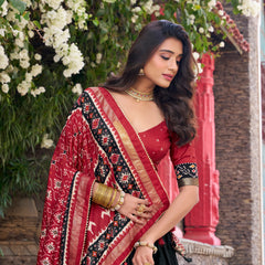 Women's Tusser Silk Kalamkari Print Lehenga Choli with Foil Work & Gotta Patti Dupatta