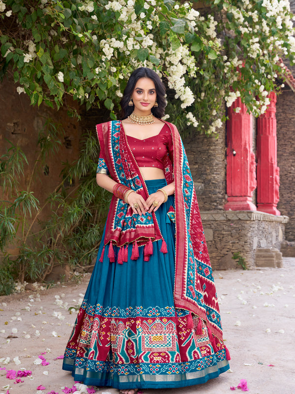 Women's Tusser Silk Kalamkari Print Lehenga Choli with Foil Work & Gotta Patti Dupatta