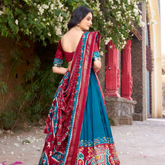 Women's Tusser Silk Kalamkari Print Lehenga Choli with Foil Work & Gotta Patti Dupatta