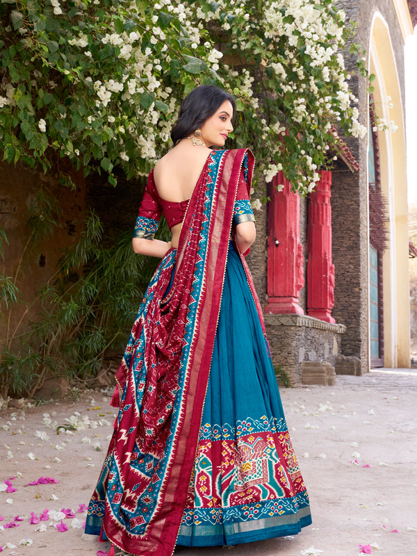 Women's Tusser Silk Kalamkari Print Lehenga Choli with Foil Work & Gotta Patti Dupatta
