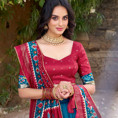 Women's Tusser Silk Kalamkari Print Lehenga Choli with Foil Work & Gotta Patti Dupatta