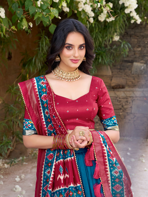Women's Tusser Silk Kalamkari Print Lehenga Choli with Foil Work & Gotta Patti Dupatta