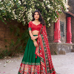 Women's Tusser Silk Kalamkari Print Lehenga Choli with Foil Work & Gotta Patti Dupatta