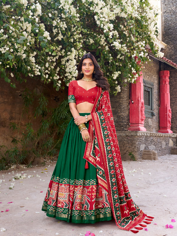 Women's Tusser Silk Kalamkari Print Lehenga Choli with Foil Work & Gotta Patti Dupatta