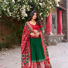 Women's Tusser Silk Kalamkari Print Lehenga Choli with Foil Work & Gotta Patti Dupatta