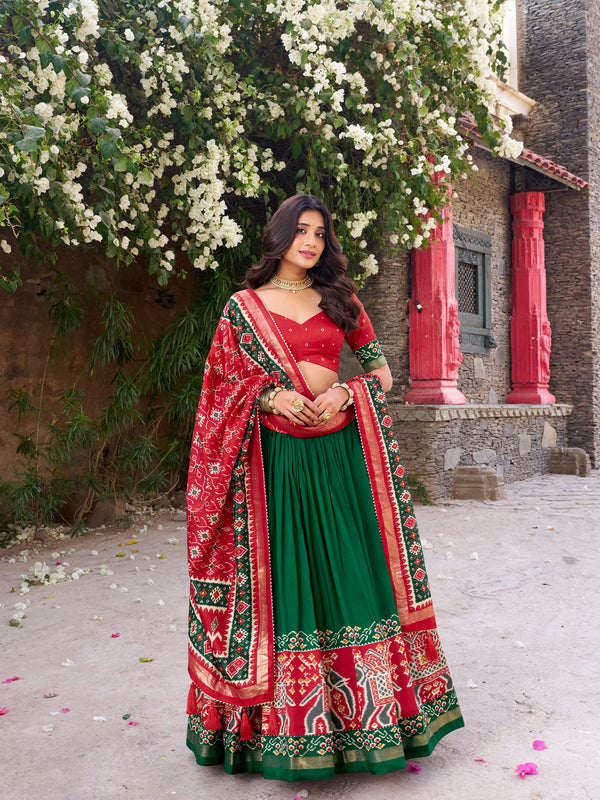 Women's Tusser Silk Kalamkari Print Lehenga Choli with Foil Work & Gotta Patti Dupatta
