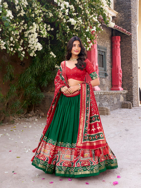 Women's Tusser Silk Kalamkari Print Lehenga Choli with Foil Work & Gotta Patti Dupatta