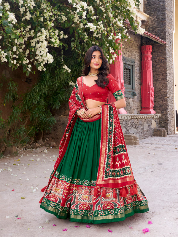 Women's Tusser Silk Kalamkari Print Lehenga Choli with Foil Work & Gotta Patti Dupatta