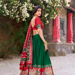 Women's Tusser Silk Kalamkari Print Lehenga Choli with Foil Work & Gotta Patti Dupatta