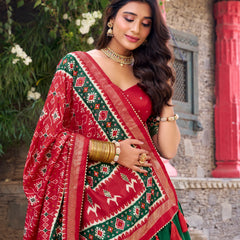 Women's Tusser Silk Kalamkari Print Lehenga Choli with Foil Work & Gotta Patti Dupatta