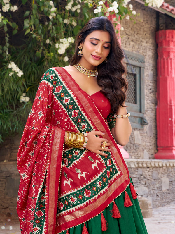 Women's Tusser Silk Kalamkari Print Lehenga Choli with Foil Work & Gotta Patti Dupatta