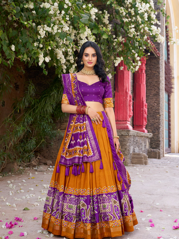 Women's Tusser Silk Kalamkari Print Lehenga Choli with Foil Work & Gotta Patti Dupatta