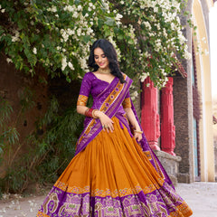 Women's Tusser Silk Kalamkari Print Lehenga Choli with Foil Work & Gotta Patti Dupatta