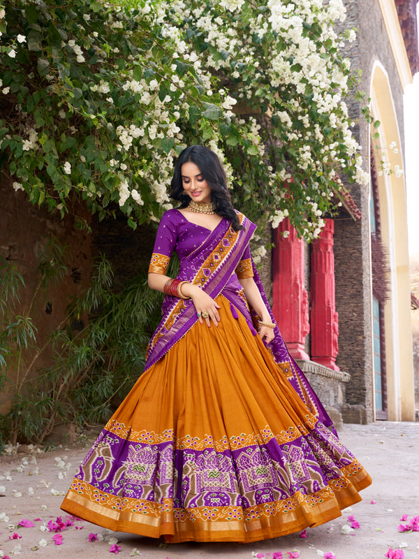Women's Tusser Silk Kalamkari Print Lehenga Choli with Foil Work & Gotta Patti Dupatta