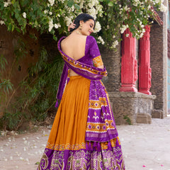 Women's Tusser Silk Kalamkari Print Lehenga Choli with Foil Work & Gotta Patti Dupatta