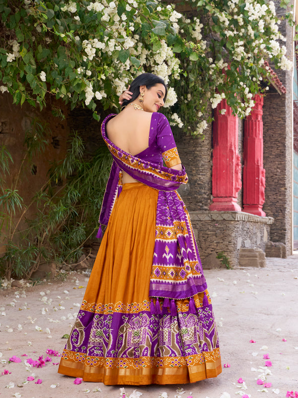 Women's Tusser Silk Kalamkari Print Lehenga Choli with Foil Work & Gotta Patti Dupatta