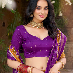 Women's Tusser Silk Kalamkari Print Lehenga Choli with Foil Work & Gotta Patti Dupatta